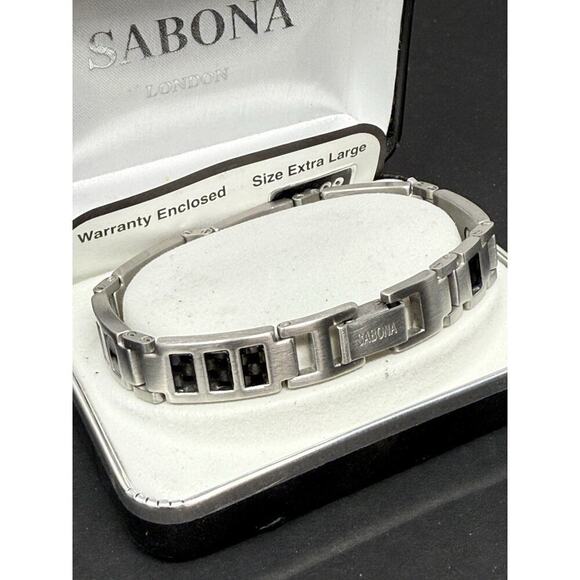 Sabona Bracelet Mens Executive Duet Matte Stainless Magnetic New Xl - Picture 3 of 7